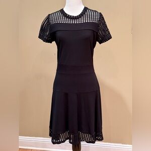 Michael Kors Women’s Black Midi Knit Dress with Mesh Accents - Size Small